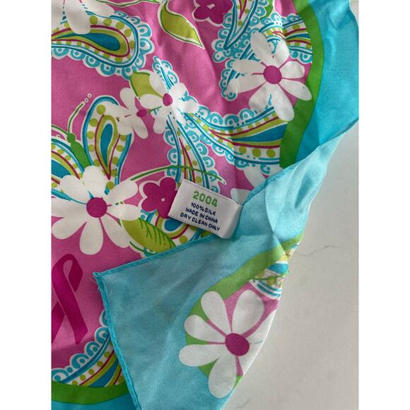 Lilly Pulitzer Ford 2004 Womens Silk Paisley Scarf Bandana Awareness Cancer Pink - Picture 4 of 4